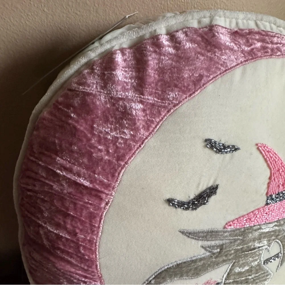 Rachel Zoe NWT ivory, pink silver beaded Witchy Moon decorative Halloween pillow